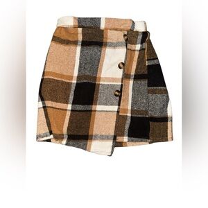 SHEIN Tan and Black Plaid Mini Skirt Girls Size 9 Year Old Academia Preppy Style